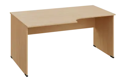 ERL 28 - 168 stůl kancelářský, rohový, levý, dřevěná podnož, deska 25 mm, široký 1600 mm, bříza světlá